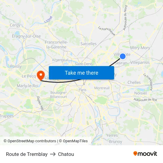 Route de Tremblay to Chatou map