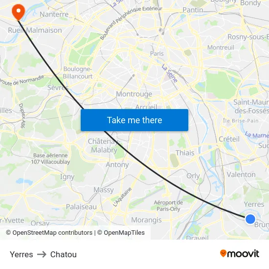 Yerres to Chatou map