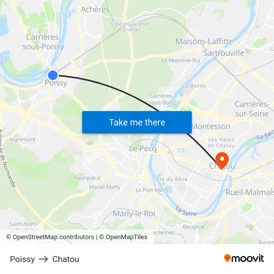Poissy to Chatou map