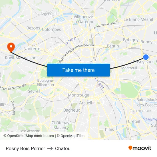 Rosny Bois Perrier to Chatou map