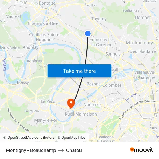 Montigny - Beauchamp to Chatou map