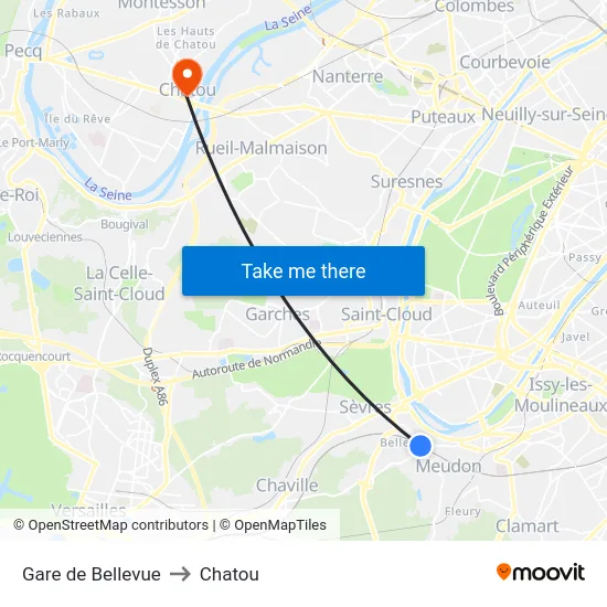 Gare de Bellevue to Chatou map