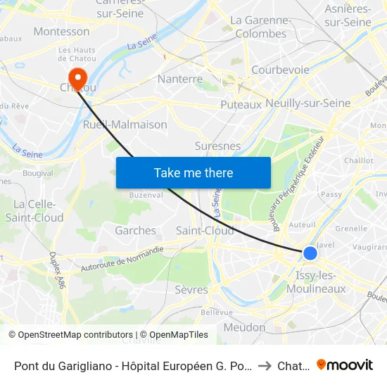 Pont du Garigliano - Hôpital Européen G. Pompidou to Chatou map