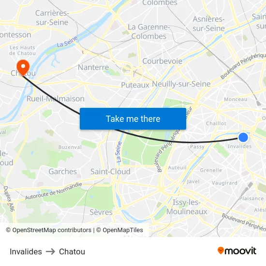 Invalides to Chatou map