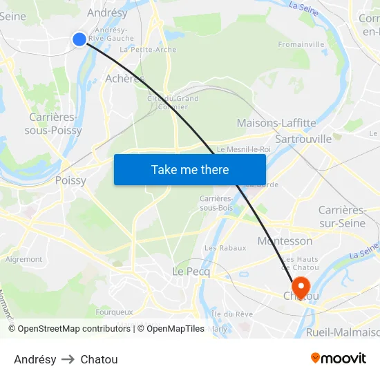 Andrésy to Chatou map