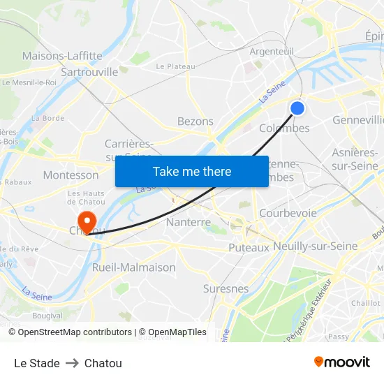 Le Stade to Chatou map