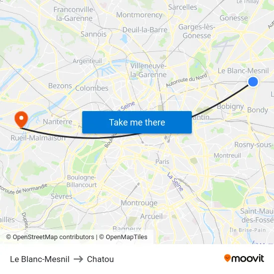Le Blanc-Mesnil to Chatou map