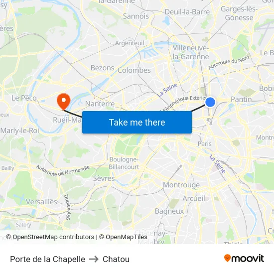 Porte de la Chapelle to Chatou map