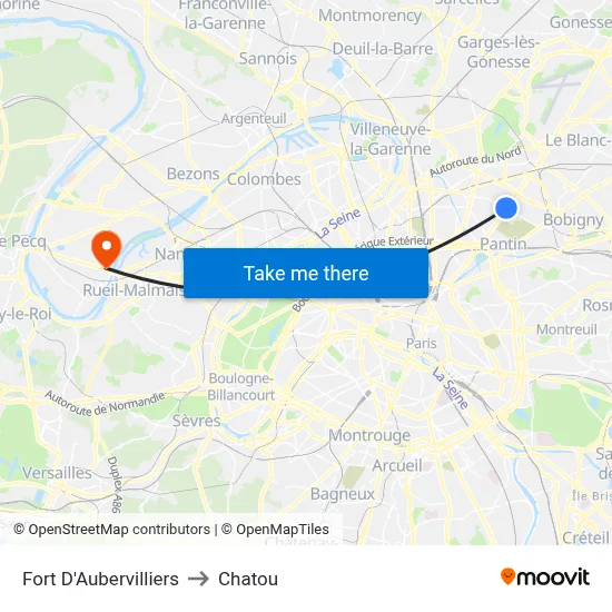 Fort D'Aubervilliers to Chatou map