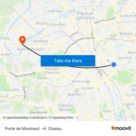 Porte de Montreuil to Chatou map