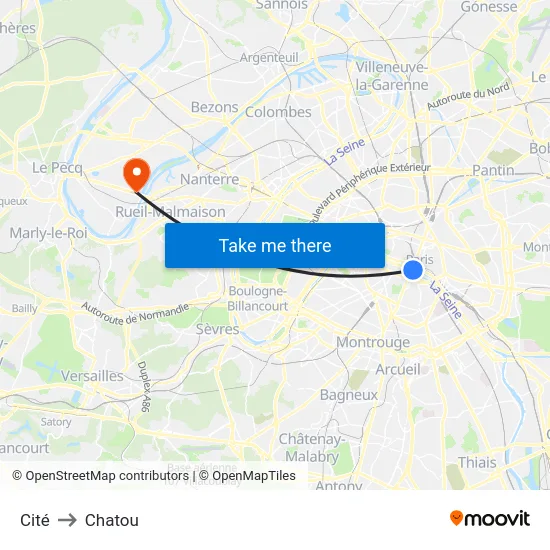 Cité to Chatou map