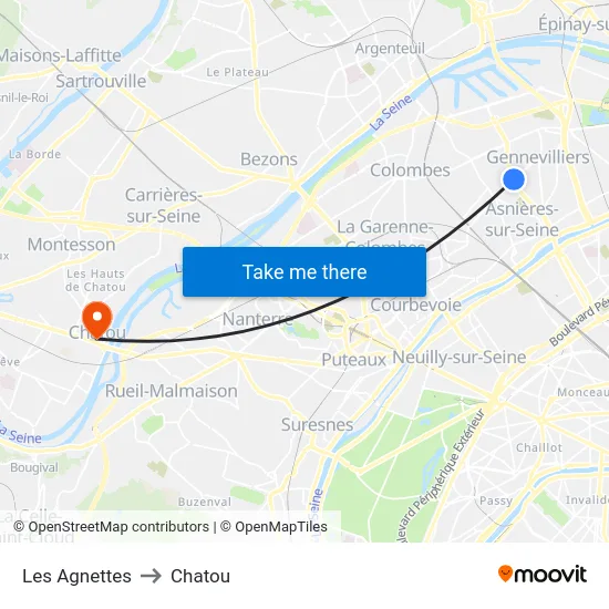 Les Agnettes to Chatou map