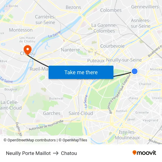 Neuilly Porte Maillot to Chatou map