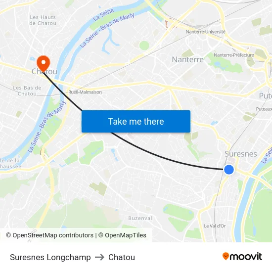 Suresnes Longchamp to Chatou map