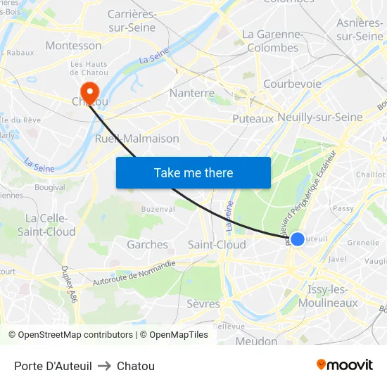 Porte D'Auteuil to Chatou map