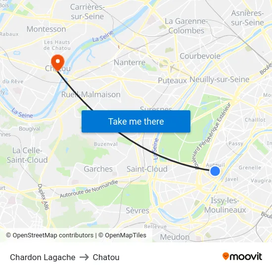 Chardon Lagache to Chatou map