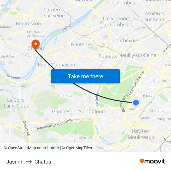 Jasmin to Chatou map