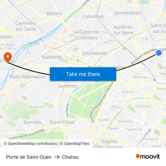 Porte de Saint-Ouen to Chatou map