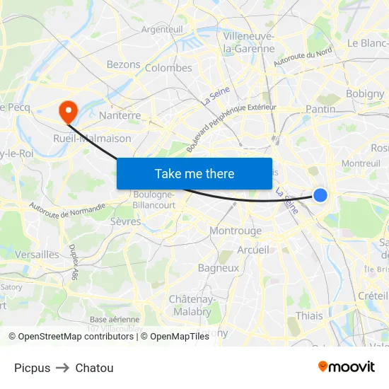 Picpus to Chatou map