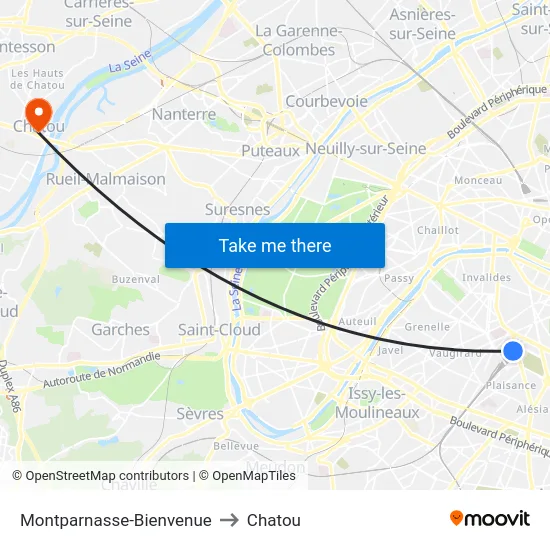 Montparnasse-Bienvenue to Chatou map