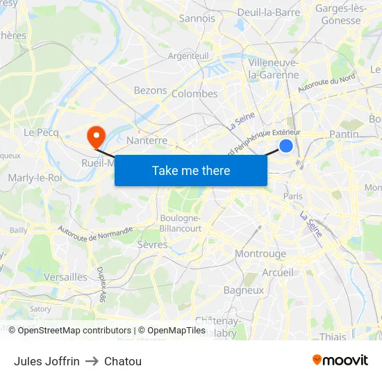 Jules Joffrin to Chatou map