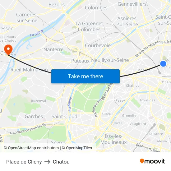 Place de Clichy to Chatou map