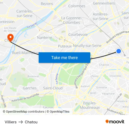 Villiers to Chatou map