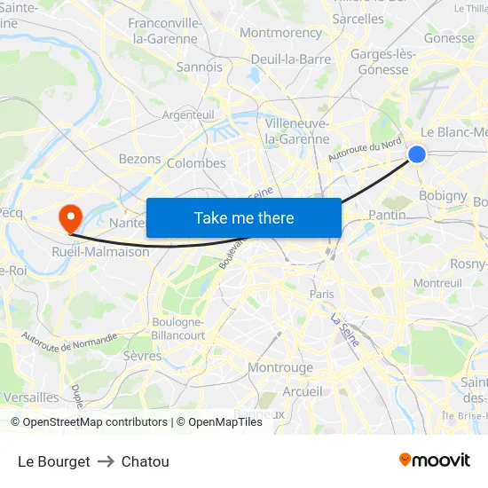 Le Bourget to Chatou map