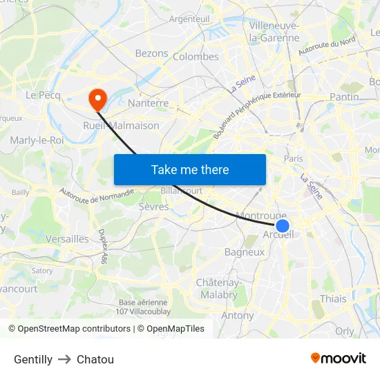 Gentilly to Chatou map