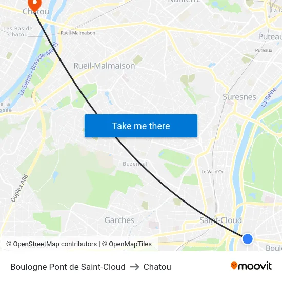 Boulogne Pont de Saint-Cloud to Chatou map