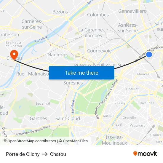 Porte de Clichy to Chatou map