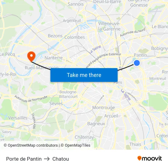 Porte de Pantin to Chatou map