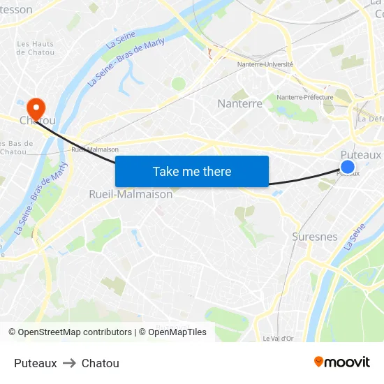 Puteaux to Chatou map