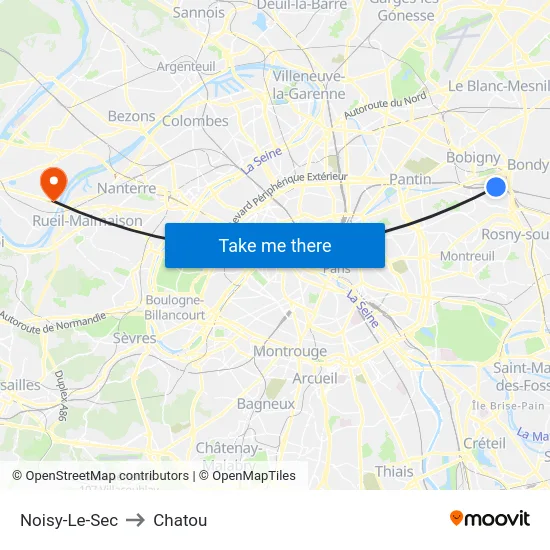 Noisy-Le-Sec to Chatou map