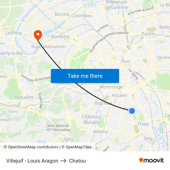 Villejuif - Louis Aragon to Chatou map