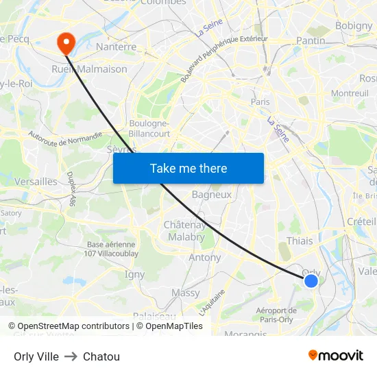 Orly Ville to Chatou map