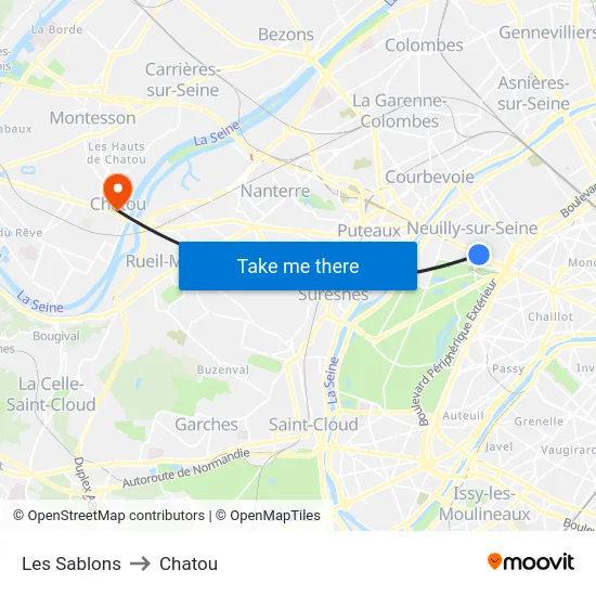 Les Sablons to Chatou map