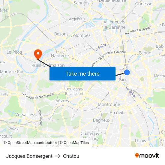 Jacques Bonsergent to Chatou map