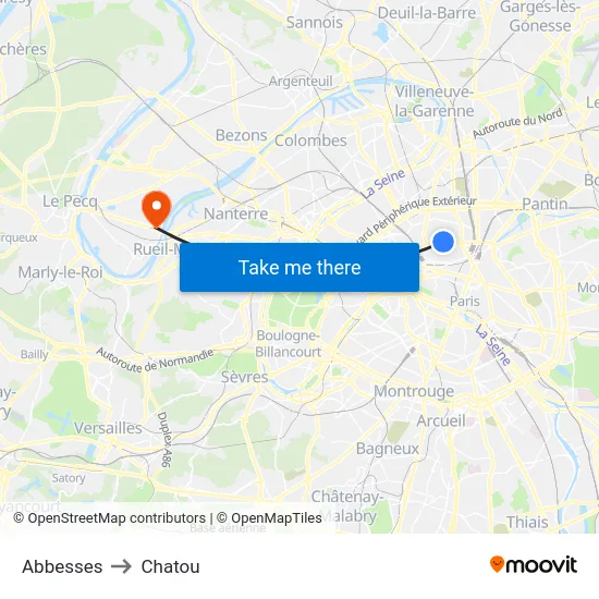 Abbesses to Chatou map