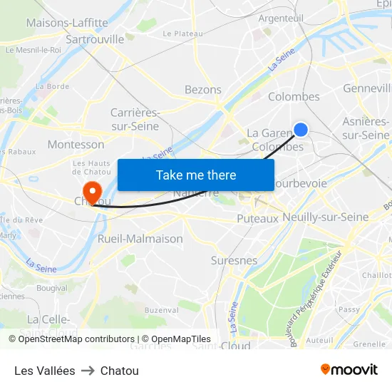Les Vallées to Chatou map