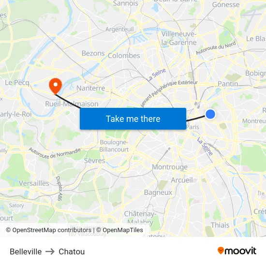 Belleville to Chatou map