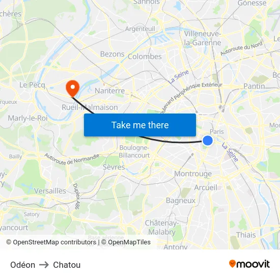 Odéon to Chatou map