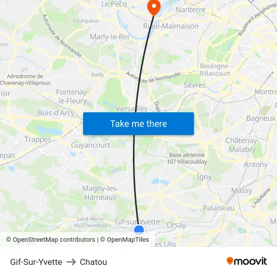Gif-Sur-Yvette to Chatou map