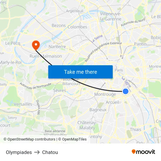 Olympiades to Chatou map