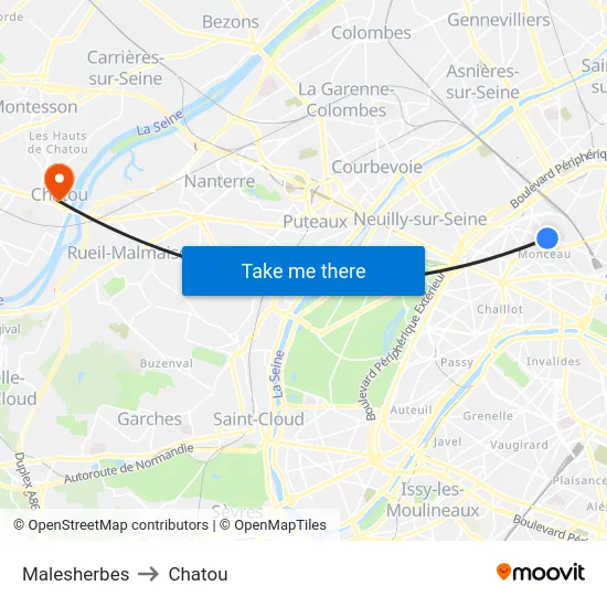 Malesherbes to Chatou map