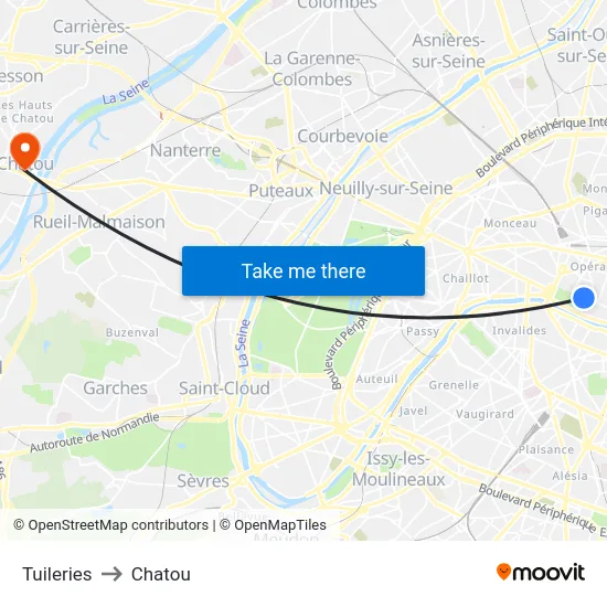 Tuileries to Chatou map