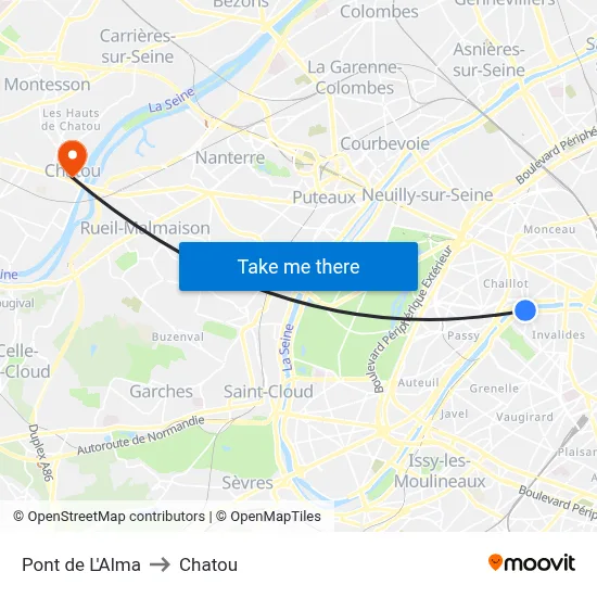 Pont de L'Alma to Chatou map