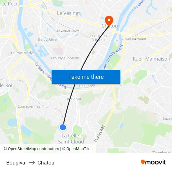 Bougival to Chatou map