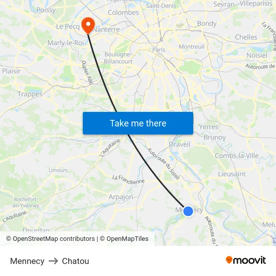 Mennecy to Chatou map