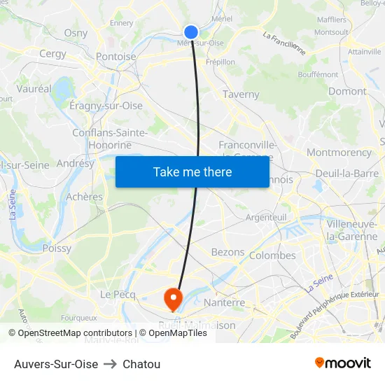 Auvers-Sur-Oise to Chatou map